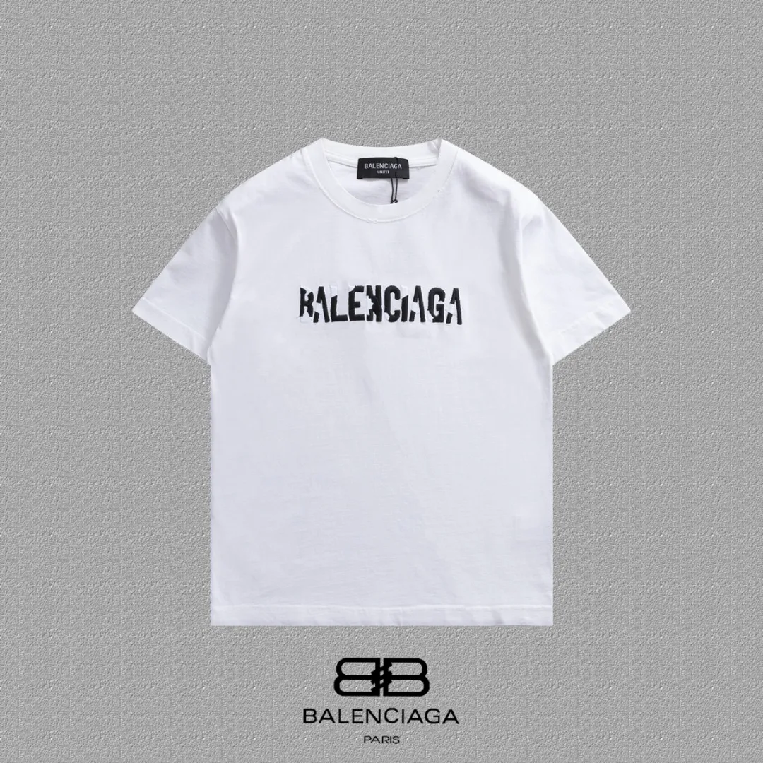 P100✨🔥 [BALENCIAGA] 2026FW short-sleeved T-shirt Premium 26s double yarn 300g fabric embroidery fraying process Color: Black White Red Size: S M L XL 2XL